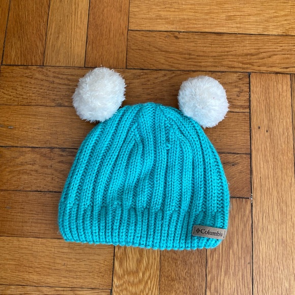 Columbia Other - Columbia Kids' Turquoise Beanie with White Pom Poms
